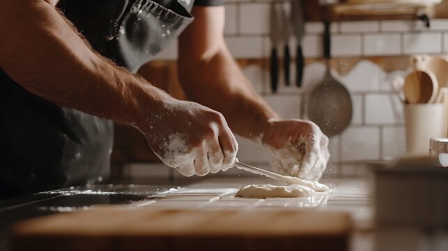Baker Preparing Dough in a Kitchen