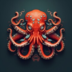 Ornate Octopus with 3D Art, and Dark Teal.