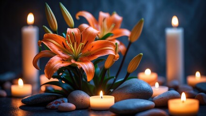 Candlelight Glow on Lilies