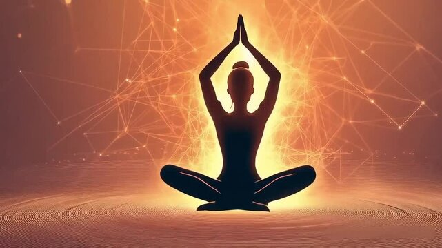 Peaceful Meditation with Illuminating Energy in a Serene Cosmic Setting