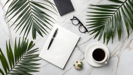Modern Office Aesthetic Marble Desk Setup with Greenery and Essentials