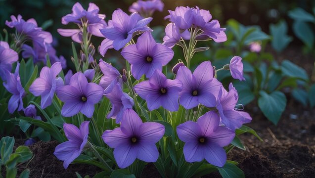 Summer garden display with vibrant purple osteopermum flowers