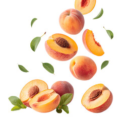 peaches falling in the air on white background.png