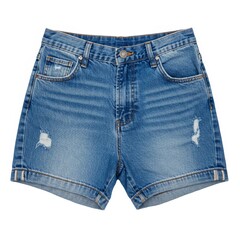 Acid Wash Denim Shorts Isolated on White Background Studio Shot
