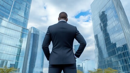 Fototapeta premium Ambitious businessman gazing at cityscape of skyscrapers