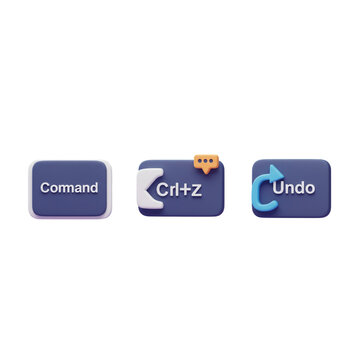 Three 3 d computer keyboard buttons showing undo redo command key