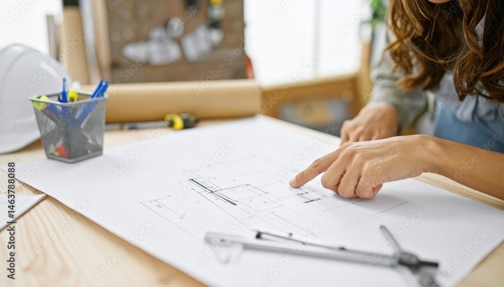 Poster Designing architectural plans creative studio graphic design indoor workspace close-up view innovative concepts for modern projects