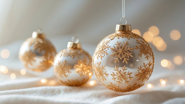 Three festive pieces showcasing gold snowflake motifs.