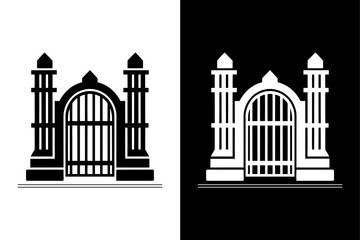 Vector Gate Icon Solid Silhouette Style in Black & White.