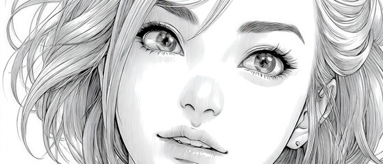 Fototapeta premium Monochrome portrait of young woman with expressive eyes.