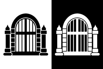 Solid Gate Vector Classic Silhouette Icon in Black and White.