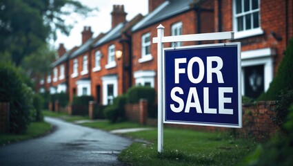 UK residential street with 'For Sale' property sign
