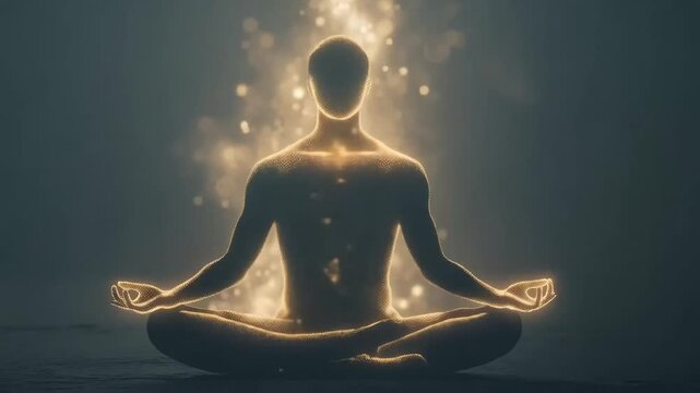Peaceful Meditation with Illuminating Energy in a Serene Cosmic Setting