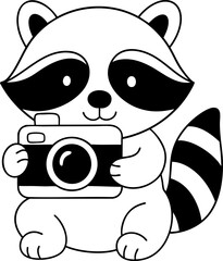 Cute raccoon holding camera, ready to capture moments with joy and curiosity
