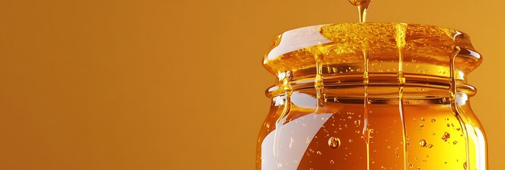 Luxury honey jar mockup with dripping golden honey and organic branding details  ultra-realistic textures deep amber hues rich product appeal