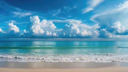 Obraz premium Scenic beach scene with clouds and blue sky in a tranquil setting