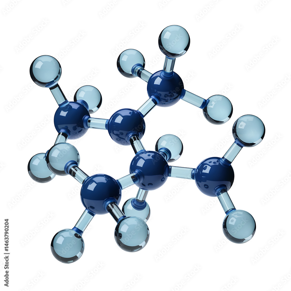 Aufkleber 3d rendering of a complex molecule with blue and transparent atoms against transparent background, c