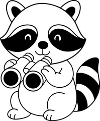 Cute raccoon holding binoculars, exploring nature with curiosity and joy
