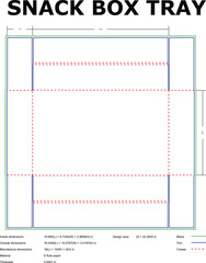 Detailed engineering blueprint of a snack box tray with precise dimensions and specifications