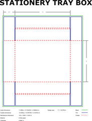 Detailed schematic diagram showing dimensions and measurements of a stationery tray box design plan.