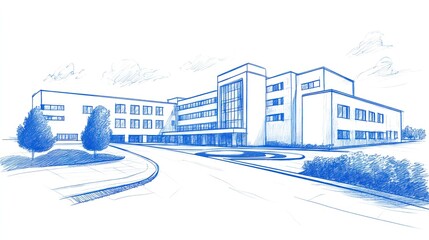 Architectural blueprint sketch of modern building complex