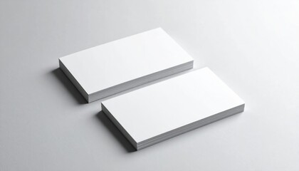 Blank business cards stacked on a light surface, ready for customization. Ideal for professional networking and branding opportunities