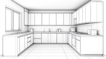 Modern kitchen design blueprint u shaped layout clean lines