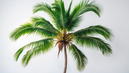 Young coconut palm tree seedling isolated on a white background.