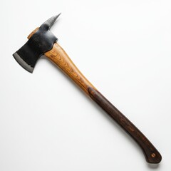 Axe with Wooden Handle Isolated on White Background in Studio Lighting