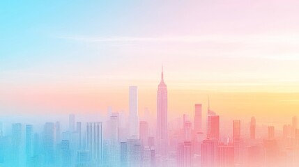 Obraz premium Dreamy pastel city skyline at sunrise soft light hazy atmosphere