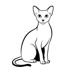 Obraz premium Stylized black outline of Korat cat sitting calmly on transparent background