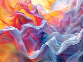Abstract digital artwork of layered flowing shapes in vibrant warm and cool colors photo