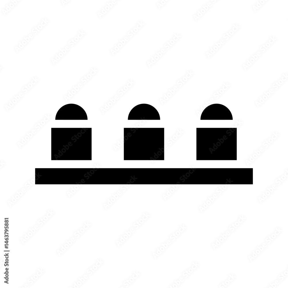 Poster simplified representation of three cylindrical objects on a flat surface emblem
