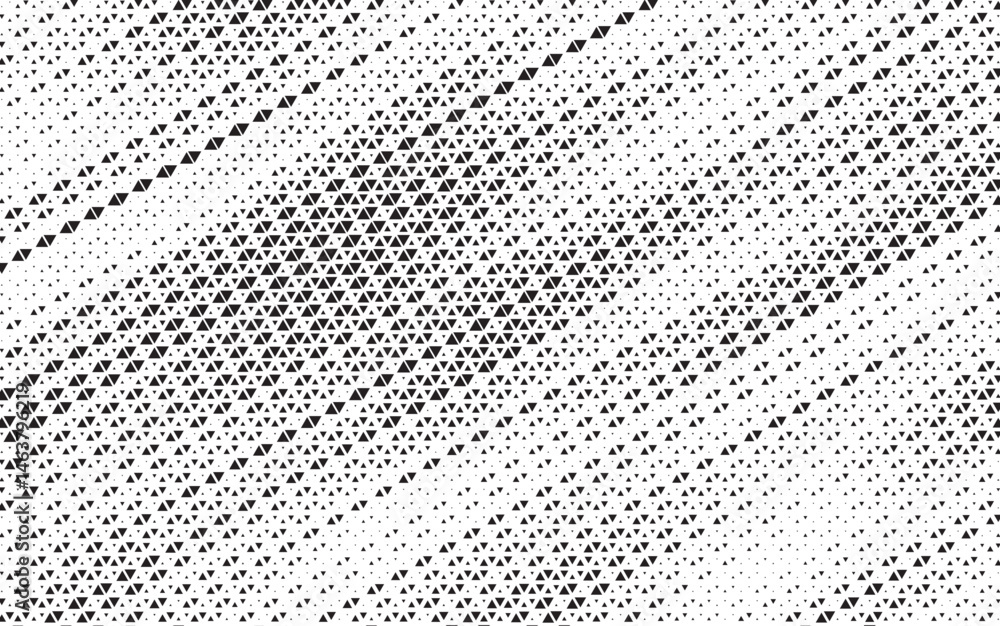 Aufkleber Triangular halftone texture retro wave vector. Geometric technology abstract diagonal dotted background. Half tone triangles retro comic pattern. Minimal 80s style dynamic tech structure wallpaper.	