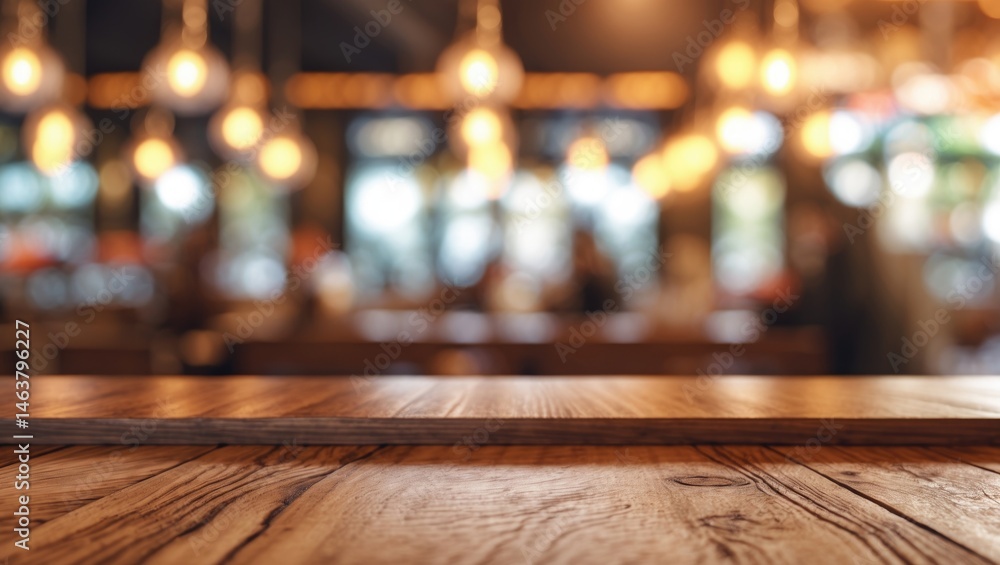 Poster blurred counter with light bulb background showcasing wooden table top for montage product display o