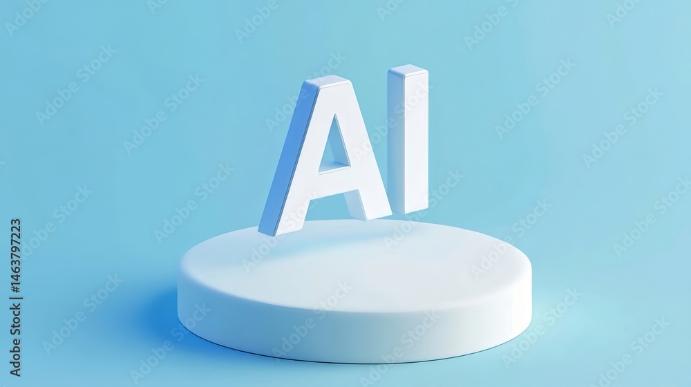 Aufkleber 青色の背景に浮かぶ白いaiの3dレンダリングプラットフォームのミニマリストデザインテクノロジーコンセプト