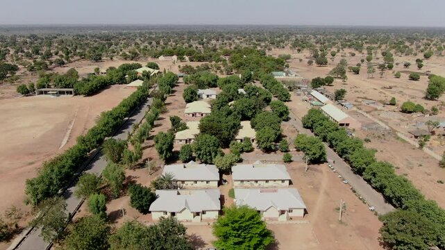 Pullback aerial view of NYSC permanent Orientation camps - jigawa state, Nigeria
