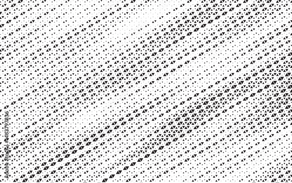 Aufkleber Triangular halftone texture retro wave vector. Geometric technology abstract diagonal dotted background. Half tone triangles retro comic pattern. Minimal 80s style dynamic tech structure wallpaper.	