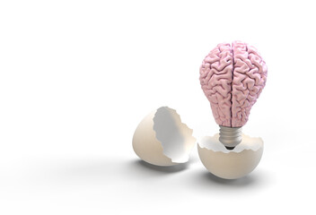 Creative Concept of a Brain Lightbulb Emerging from a Cracked Egg