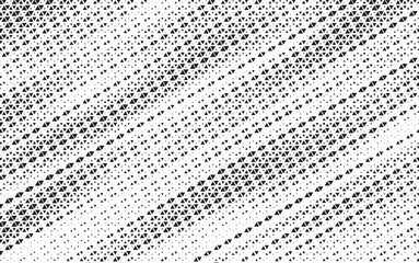 Triangular halftone texture retro wave vector. Geometric technology abstract diagonal dotted background. Half tone triangles retro comic pattern. Minimal 80s style dynamic tech structure wallpaper.	
