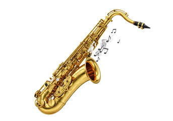 Naklejka premium Isolated Detailed Saxophone with Music Notes Floating in the Air