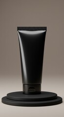 Black Cosmetic Tube Mockup on Black Circular Stage