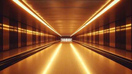 Obraz premium Golden, futuristic tunnel with polished surfaces.