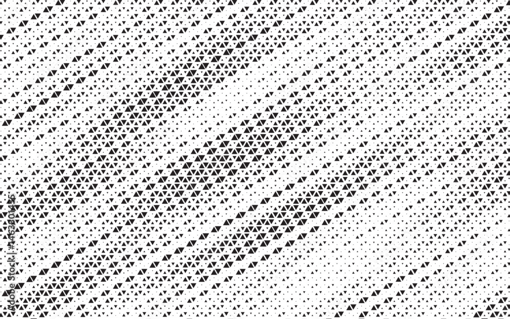Aufkleber Triangular halftone texture retro wave vector. Geometric technology abstract diagonal dotted background. Half tone triangles retro comic pattern. Minimal 80s style dynamic tech structure wallpaper.