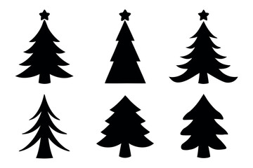 Christmas Tree Silhouettes Vector  Holiday, Pine, Star
