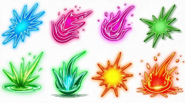 Vibrant Neon Element Splatter Effects Pack perfect for game design animation projects adding flashy magical bursts and bright glowing splashes to your creative work