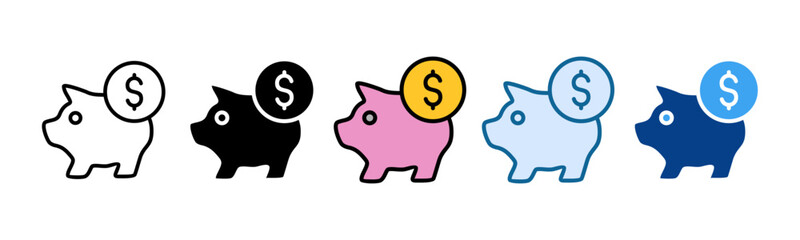 Piggy Bank Icon Set Multiple Style Collection
