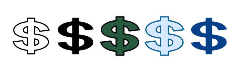 Dollar Sign Icon Set Multiple Style Collection
