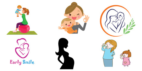 Fototapeta premium Happy Mom and Baby Graphics Set: Editable Vector Designs 