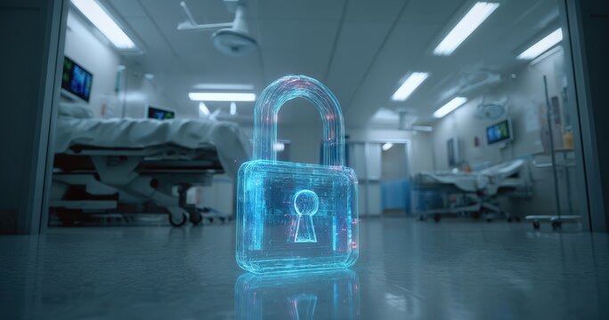 Digital lock hologram in a hospital ward. - Powered by Adobe